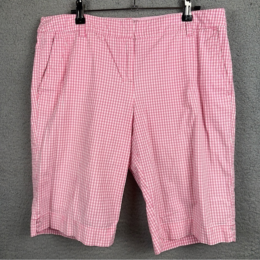 New York & Company Shorts Manhattan Chino Womens 10 Pink Gingham Plaid Bermuda